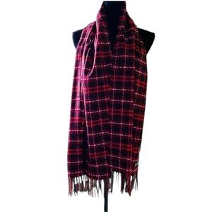 Cashmink Red Black Plaid Fringe Edge Scarf